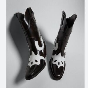 Leather cowboy ankle boots